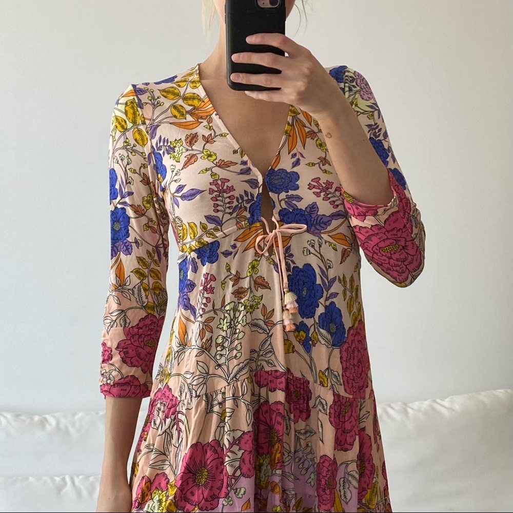 Hale Bob Floral Print Long Sleeve Mini Dress Size S - Picture 2 of 5